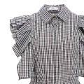 Womens Gingham Peplum Tops Retro Black Checkered Shirt Ruffles Sleeveless Summer Plaid Blouse with Button Plus Size 3XL Blusas
